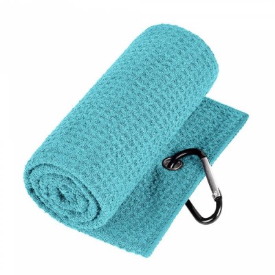 Ready To Ship Microfiber Polyester Absorbent Quick Dry Golf Towel Waffle Weave Towels With Aluminum Carabiner